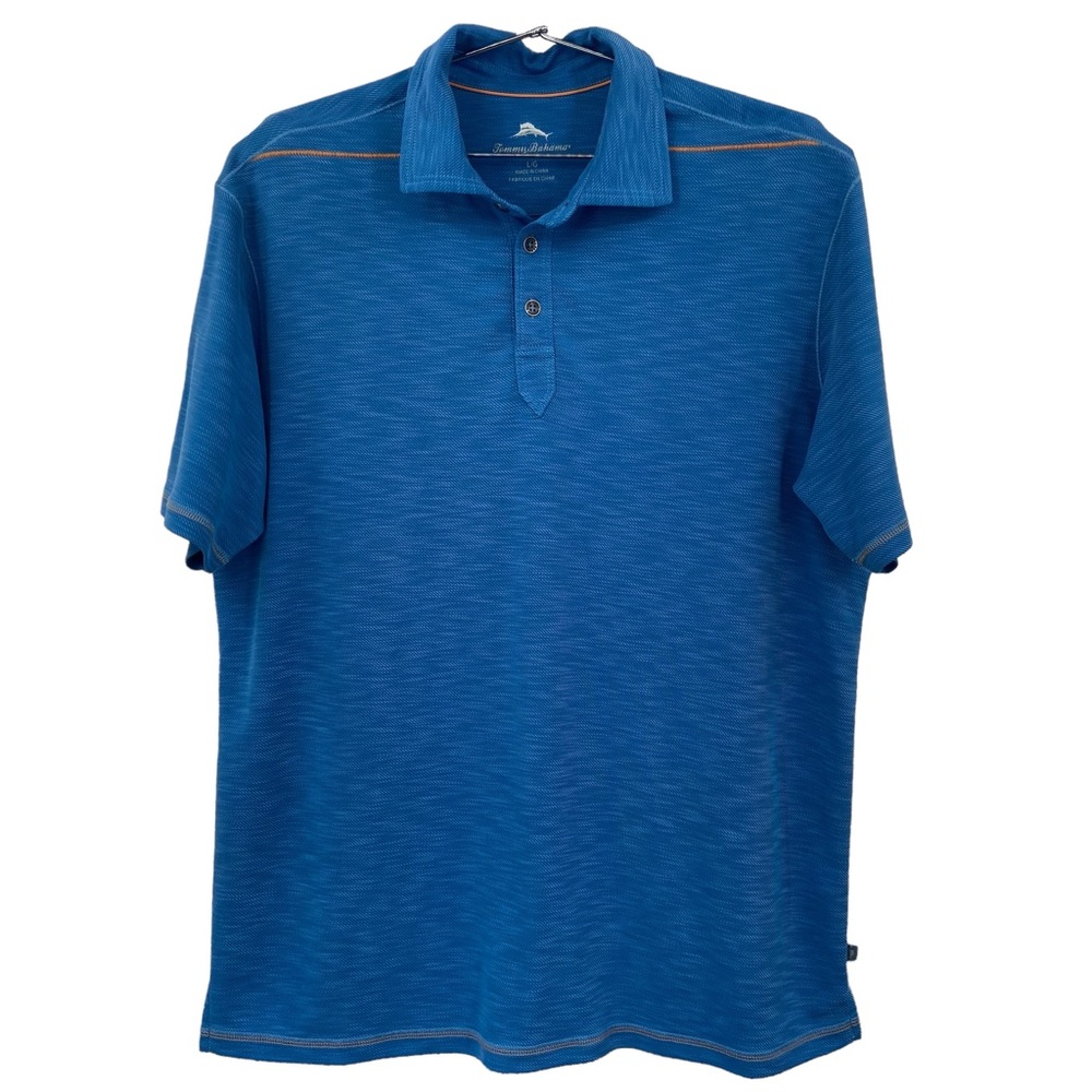 Tommy Bahama Short Sleeve‎ Polo Men's Size Large Blue with Orange Stitching